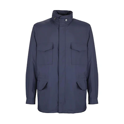 Loro Piana Solid Color Stand Collar Loose Fit Jacket Blue FAI1437-W000