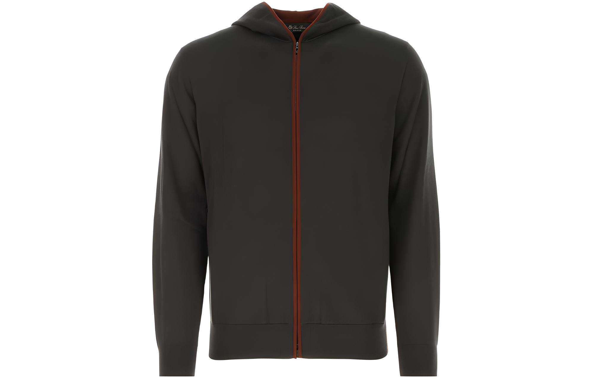 Loro Piana Solid Color Zip-Up Hoodie Jacket in Khaki FAF8493-B2M6