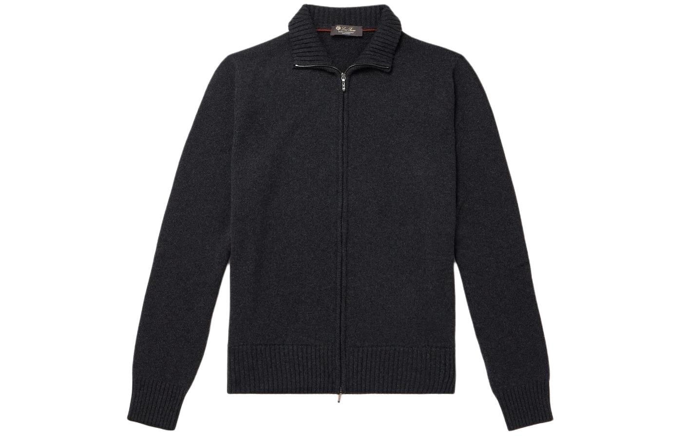 Loro Piana Solid Color Zip-Up Long Sleeve Jacket Black FAM9386-M047