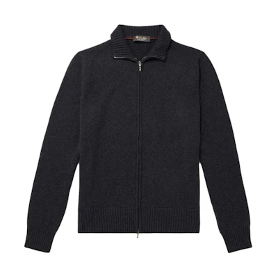 Loro Piana Solid Color Zip-Up Long Sleeve Jacket Black FAM9386-M047