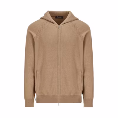 Loro Piana Solid Color Zip Hoodie Jacket Light Brown FAM1820E09J