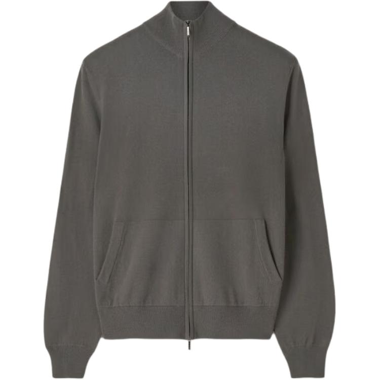 Loro Piana Solid Crewneck Zip-Up Jacket Grey-Green FAD7373-509W