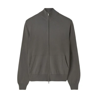 Loro Piana Solid Crewneck Zip-Up Jacket Grey-Green FAD7373-509W