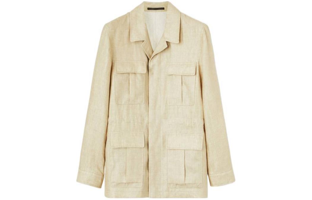 Loro Piana Solid Khaki Single-Breasted Long-Sleeve Jacket for Men FAN5147-B1DZ