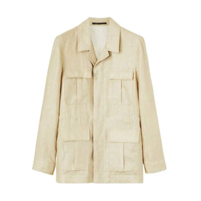 Loro Piana Solid Khaki Single-Breasted Long-Sleeve Jacket for Men FAN5147-B1DZ