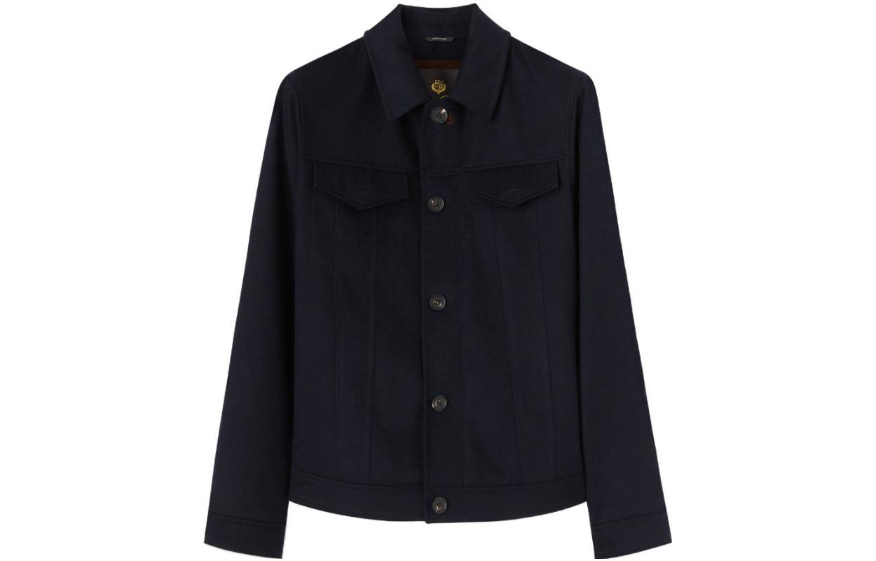 Loro Piana Solid Navy Blue Casual Short Single-Breasted Jacket FAM7670W000