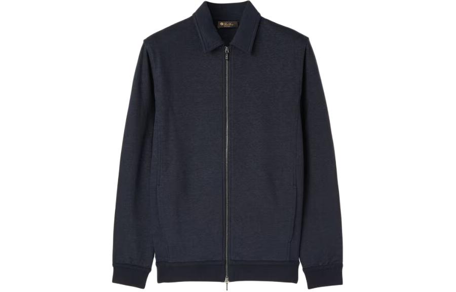 Loro Piana Solid Navy Blue Zip-Up Long Sleeve Jacket FAN8385-W000