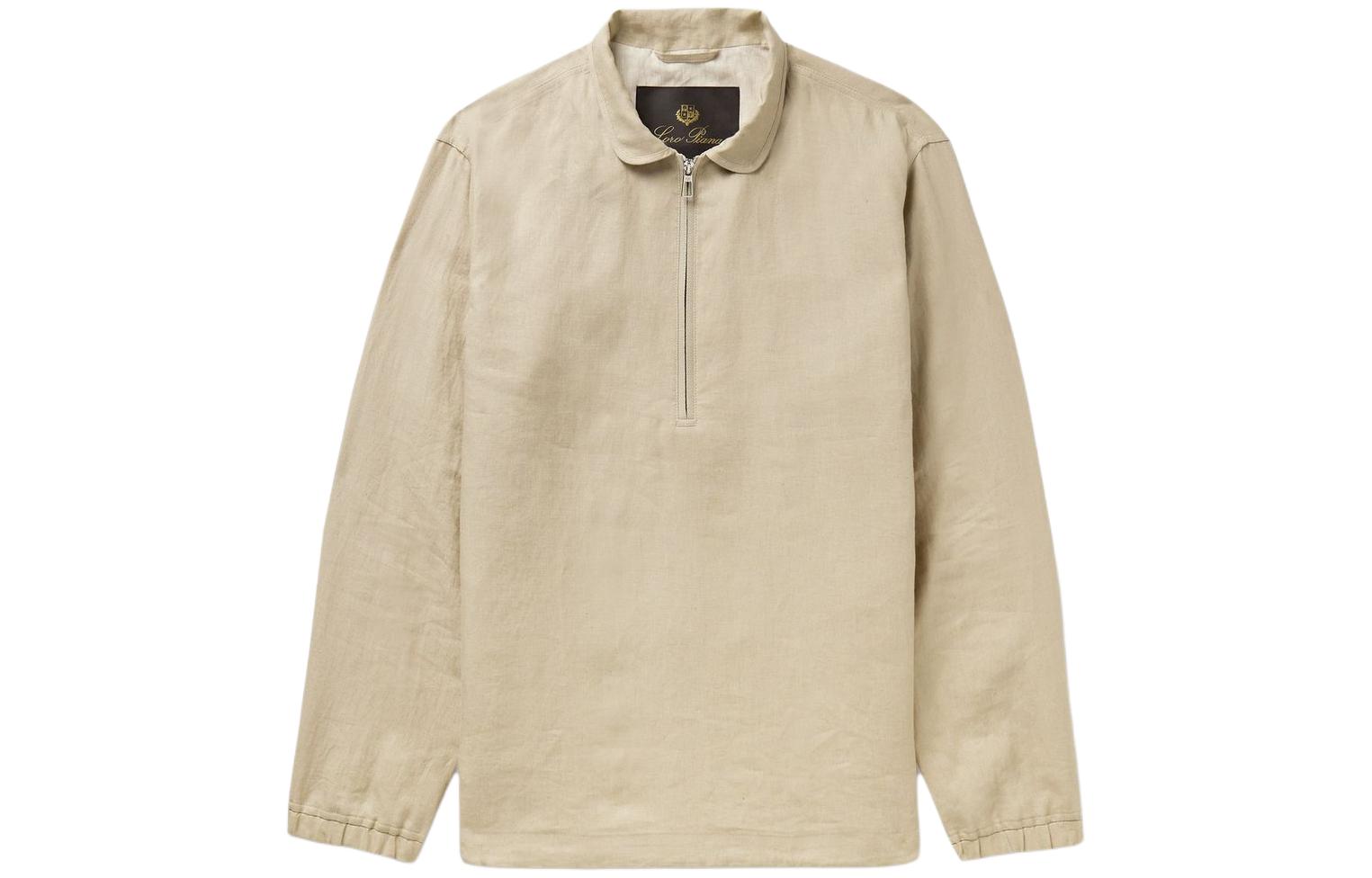 Loro Piana Solid Pullover Long Sleeve Jacket Khaki Mens FAN0469-D0EW