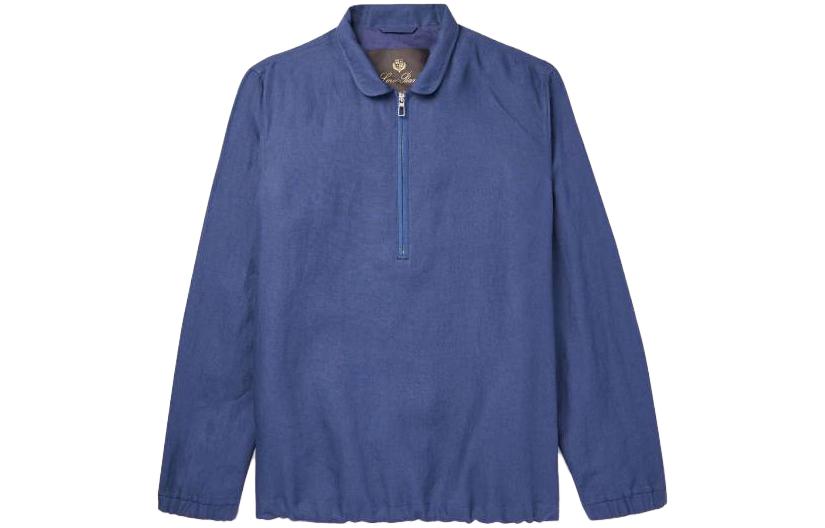 Loro Piana Solid Quarter-Zip Pullover Jacket Navy Blue () 1647597310659163