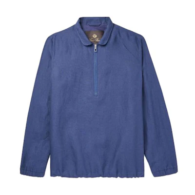 Loro Piana Solid Quarter-Zip Pullover Jacket Navy Blue () 1647597310659163