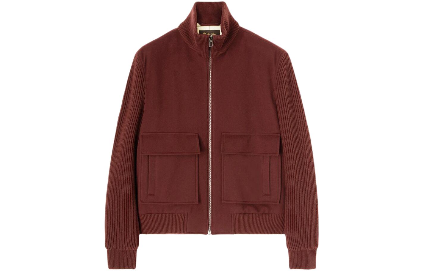 Loro Piana Solid Ribbed Knit Cuff Zip Jacket Mens in Starry Gemstone Red FAN2087-Q060