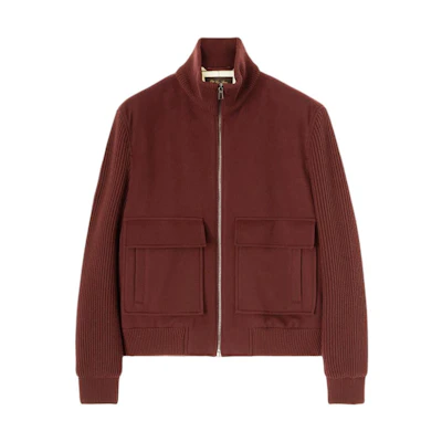 Loro Piana Solid Ribbed Knit Cuff Zip Jacket Mens in Starry Gemstone Red FAN2087-Q060