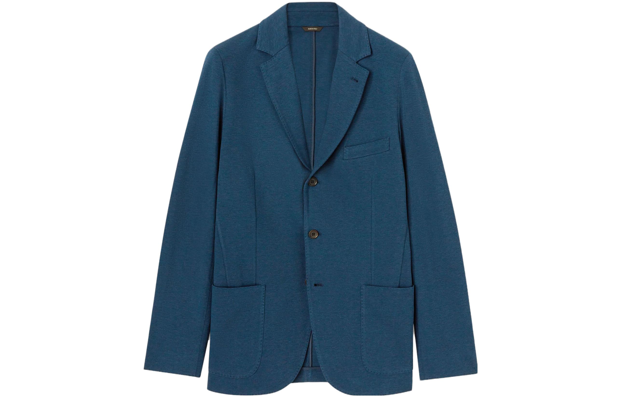 Loro Piana Solid Single-Breasted Suit Jacket for Men - Blue Long Sleeve FAE8388WI72