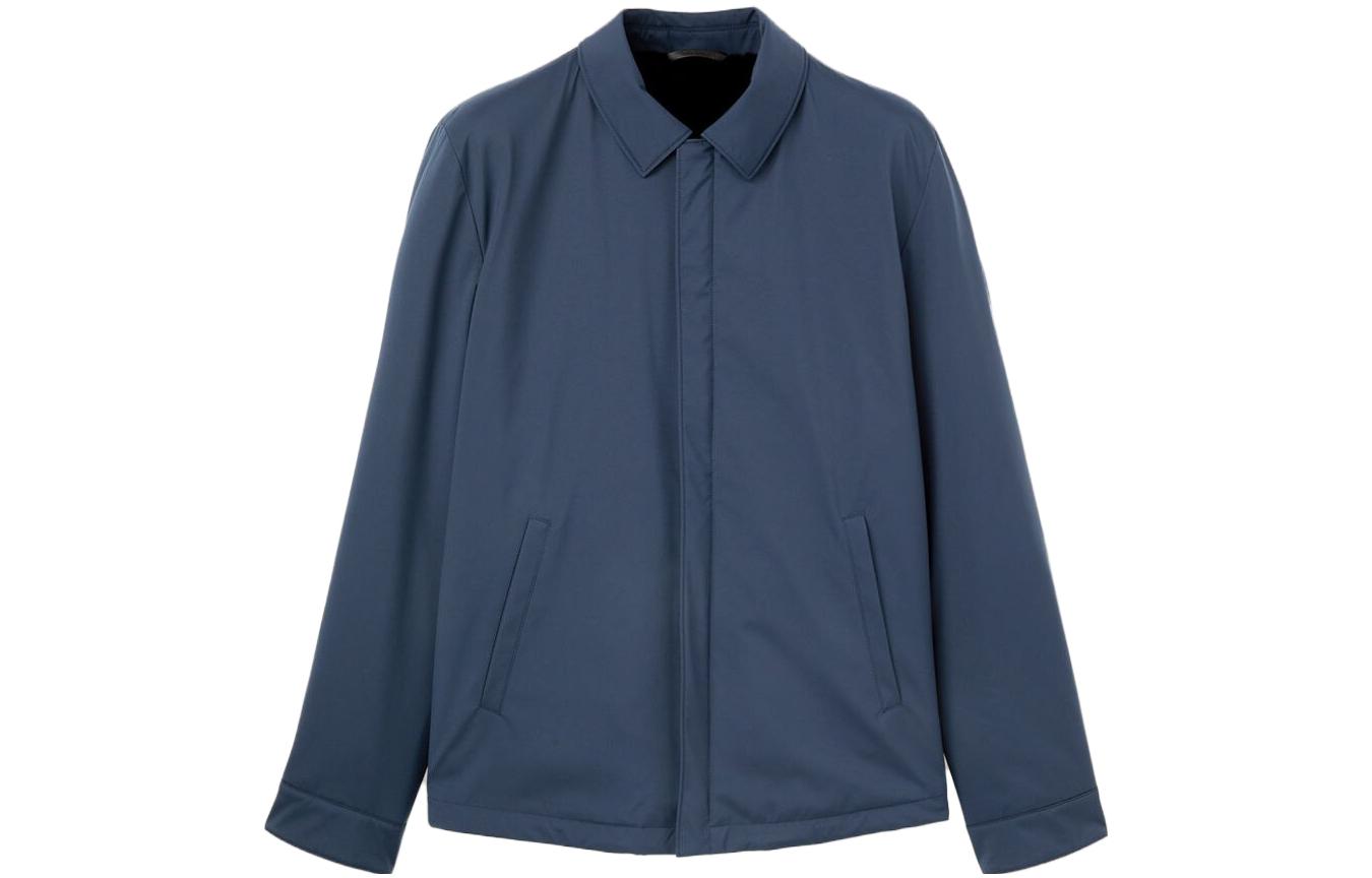 Loro Piana Solid Trim Pocket Long Sleeve Jacket in Navy Blue FAL9261-W000