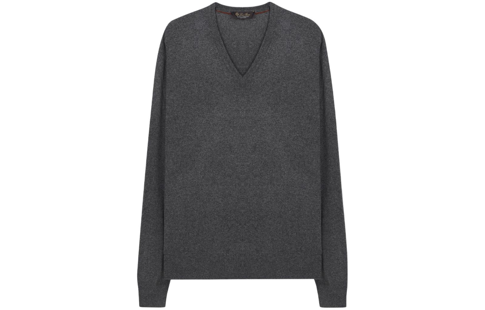 Loro Piana Solid V-Neck Long Sleeve Sweatshirt Grey FAB6917M006