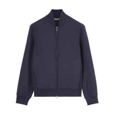 Loro Piana Solid Zip-Up High Collar Jacket Navy Blue FAN4077-W000