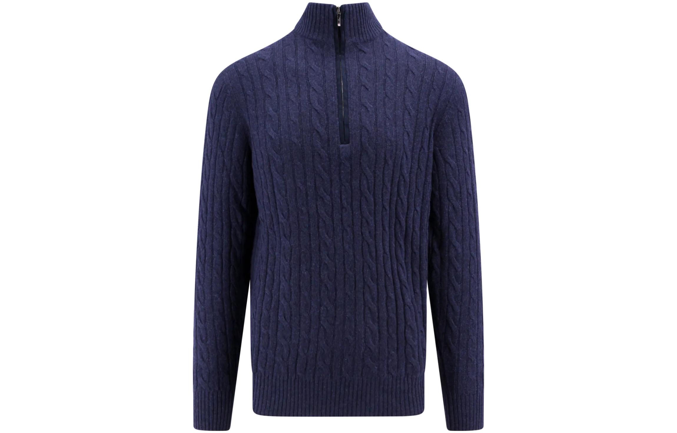 Loro Piana Solid Zip-Up Sweatshirt in Deep Blue FAD7358J348