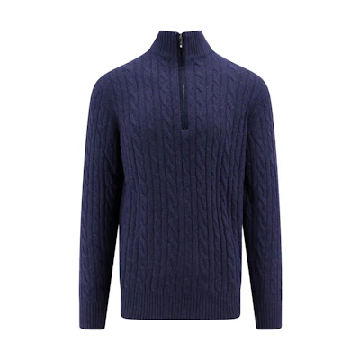 Loro Piana Solid Zip-Up Sweatshirt in Deep Blue FAD7358J348