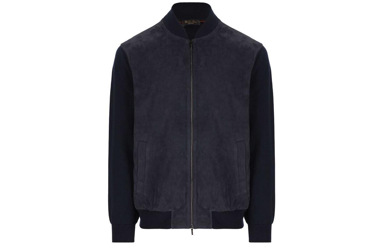 Loro Piana Solid Zip Pocket Jacket in Navy Blue FAM4998W000