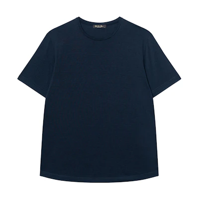 Loro Piana SS22 Solid Color Crew Neck Casual Blue T-Shirt for Men. FAF6128W000