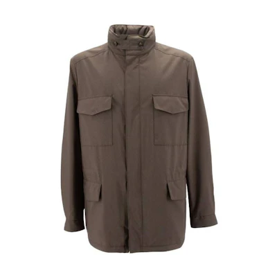 Loro Piana SS22 Zip Jacket with Stand Collar and Pockets in Dark Khaki FAI1437H0CI