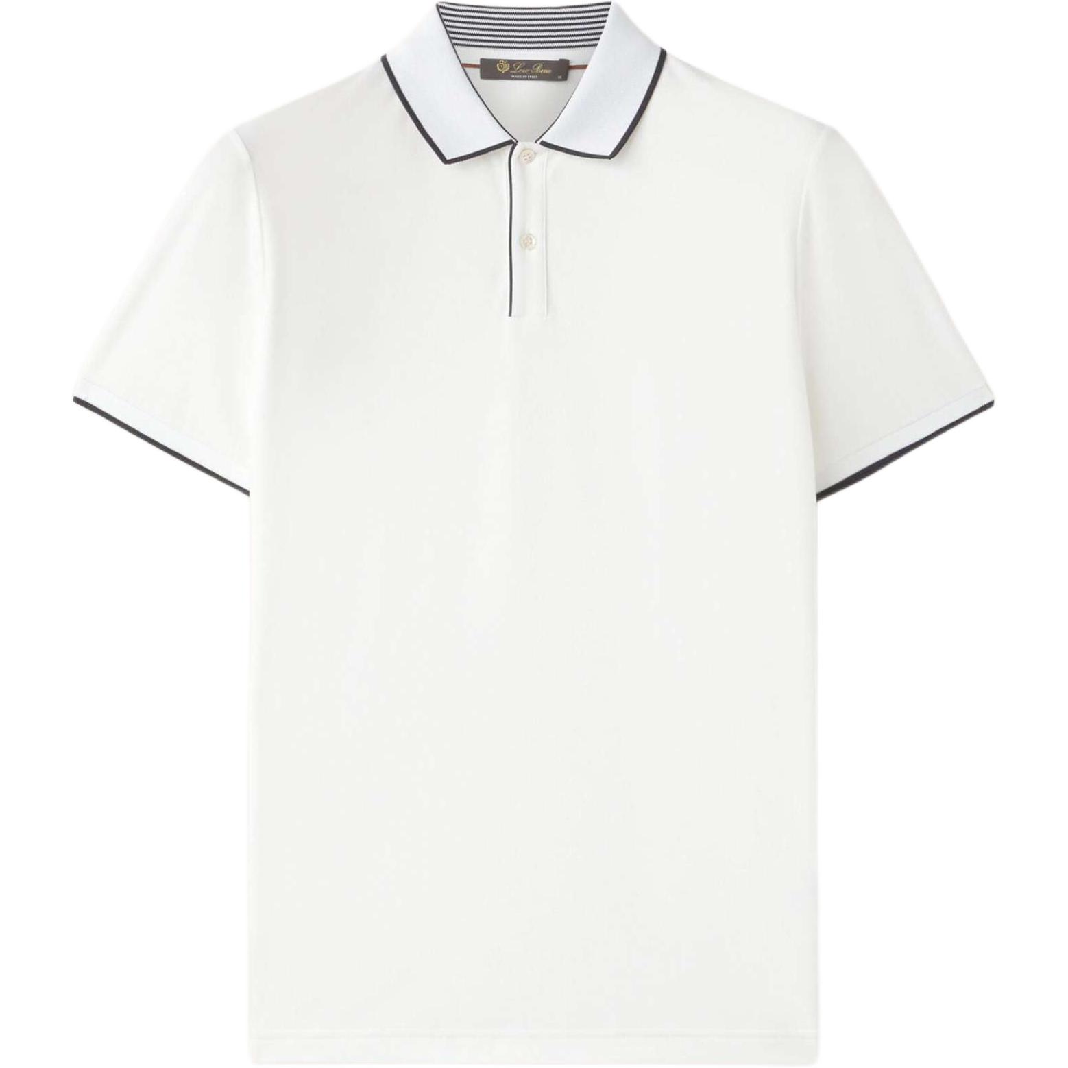 Loro Piana SS23  Slim Fit Striped Polo Shirt Short Sleeve White FAI49031005