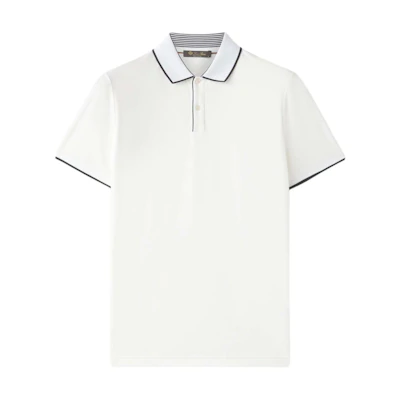 Loro Piana SS23 Slim Fit Striped Polo Shirt Short Sleeve White FAI49031005