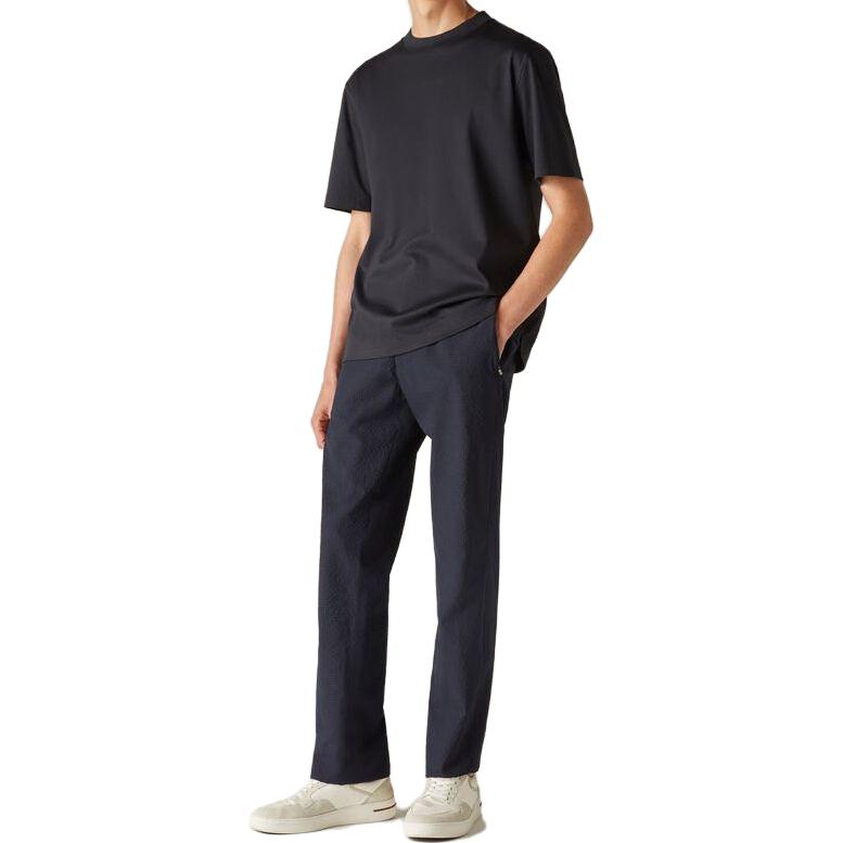 Lookbook ロロ ピアーナ SS23 無地 クルーネック 半袖 Tシャツ ネイビーブルー FAM8924W000