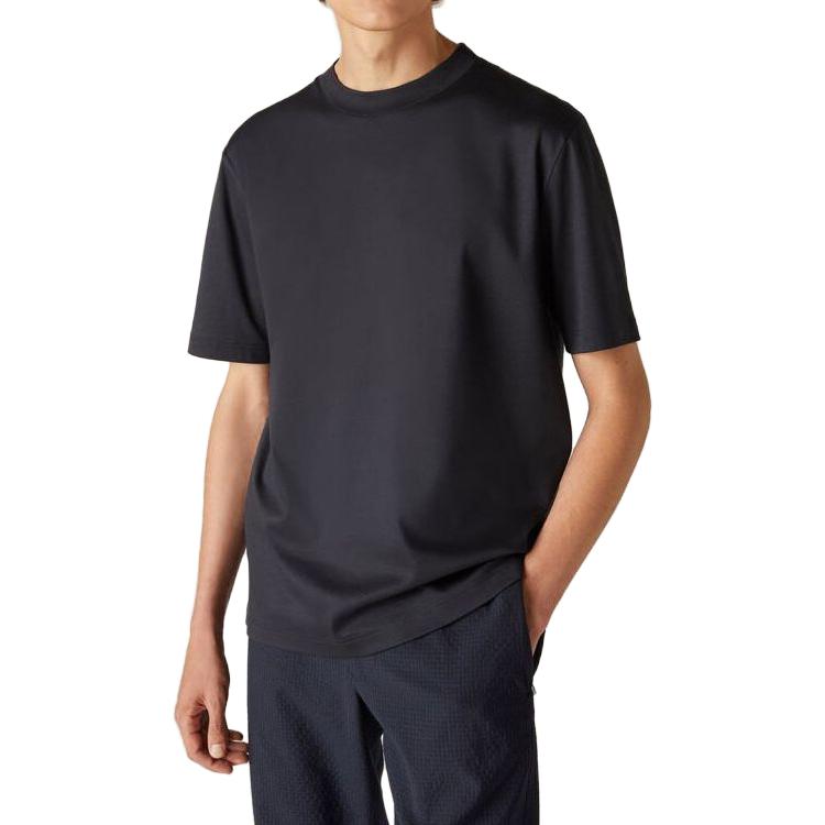 Shop ロロ ピアーナ SS23 無地 クルーネック 半袖 Tシャツ ネイビーブルー FAM8924W000