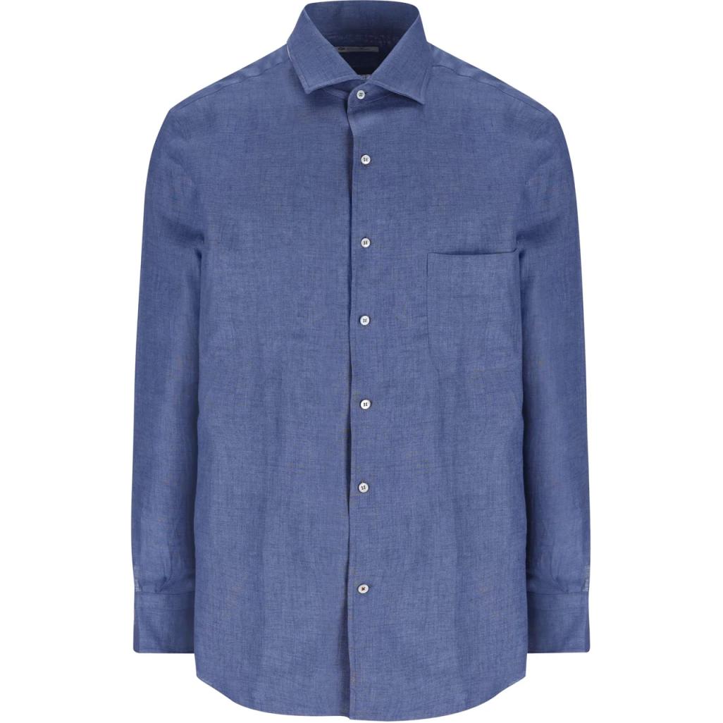 Loro Piana SS23  Solid Pocket Long Sleeve Button-Up Shirt Blue FAF2545-WF11
