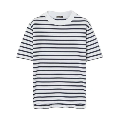 Loro Piana SS23 Striped Crew Neck Slim Fit Short Sleeve T-Shirt White FAM7823F4ET