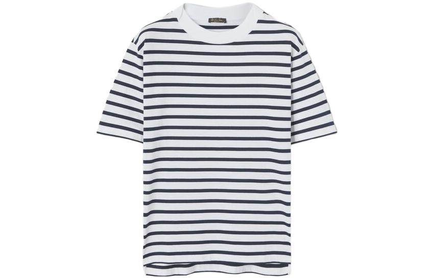 Order ロロピアーナ SS23 ストライプ クルーネック スリムフィット 半袖Tシャツ ホワイト FAM7823F4ET