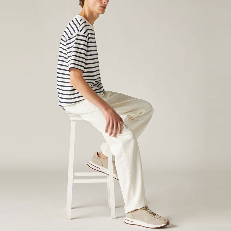 Purchase ロロピアーナ SS23 ストライプ クルーネック スリムフィット 半袖Tシャツ ホワイト FAM7823F4ET