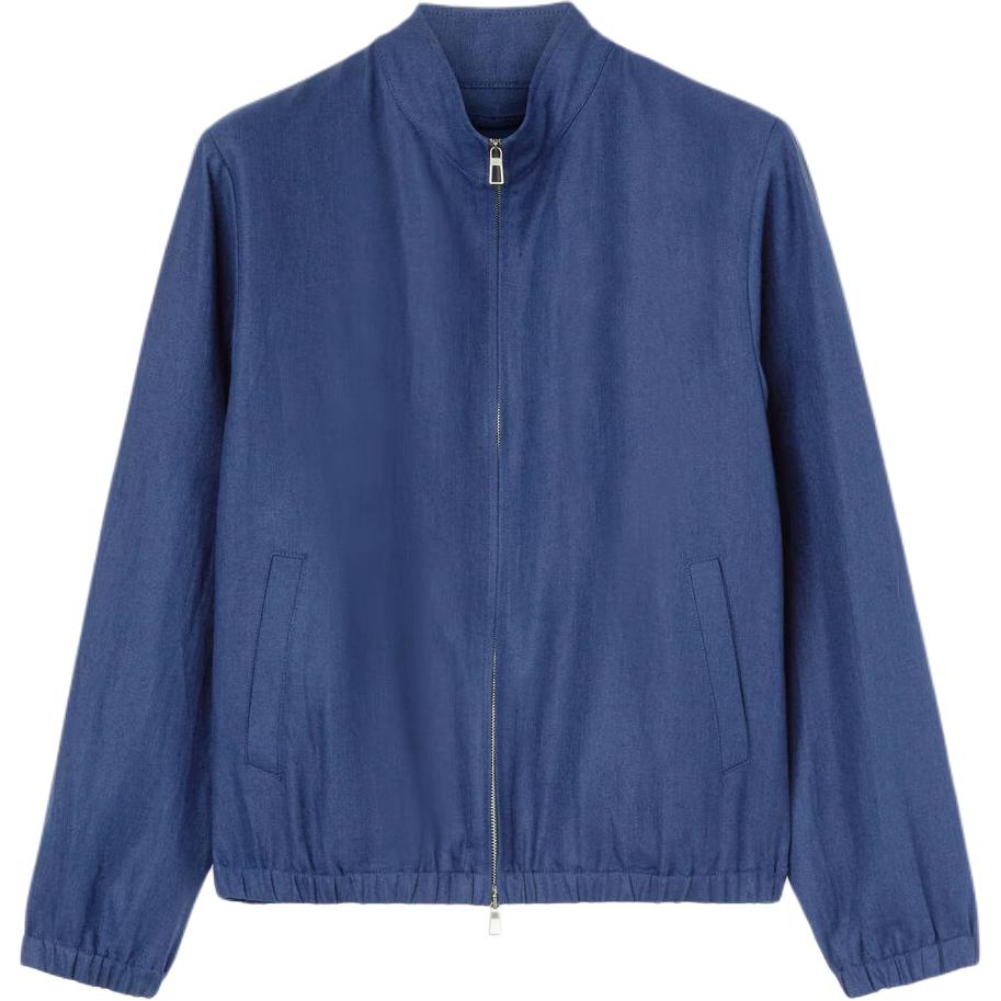 Loro Piana SS24 Solid Zip-Up Stand Collar Pocket Jacket Men’s - Sea Blue FAO1231W12T