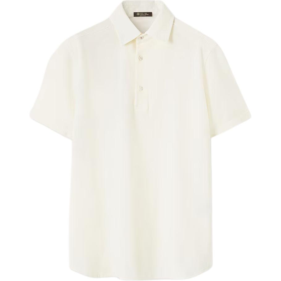 Loro Piana SS26  Beige Ribbed Knit Button Short-Sleeve Polo Shirt FAP9959-20BA