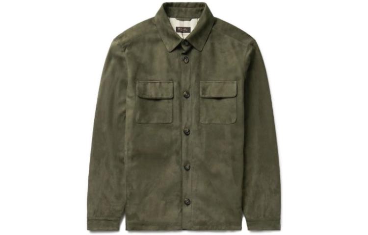 Loro Piana Suede Collared Single-Breasted Jacket Deep Green FAL6174-5965