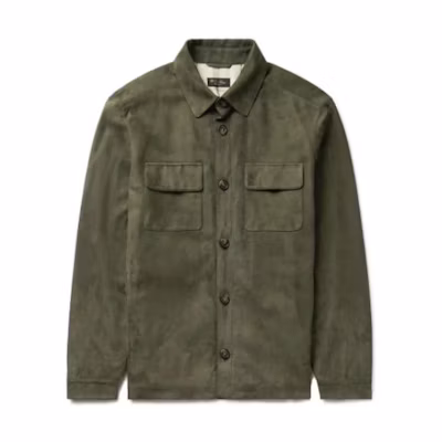 Loro Piana Suede Collared Single-Breasted Jacket Deep Green FAL6174-5965