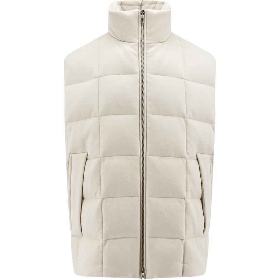 Loro Piana White Sleeveless Stand Collar Jacket for Men FAN4219-A0BL