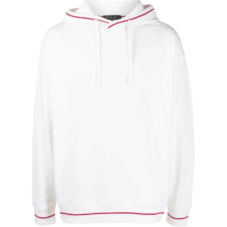 Loro Piana White Trimmed Terry Hoodie Long Sleeve Sweatshirt FAM7828-W000