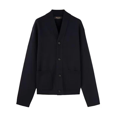 Loro Piana Wish Empire Navy Blue V-Neck Long Sleeve Jacket FAN7196-W000