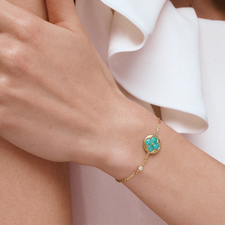 LOUIS VUITTON 18K Gold Diamond Amazonite Bracelet Unisex Couple Gold QA5119 圖 3
