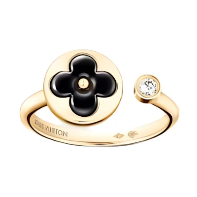 LOUIS VUITTON 18k Gold Onyx Diamond Ring Unisex Couple Design Gold Q0S22B