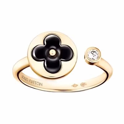 LOUIS VUITTON 18K Gold Onyx Diamond Ring Unisex Couple Design Gold Q0S22D