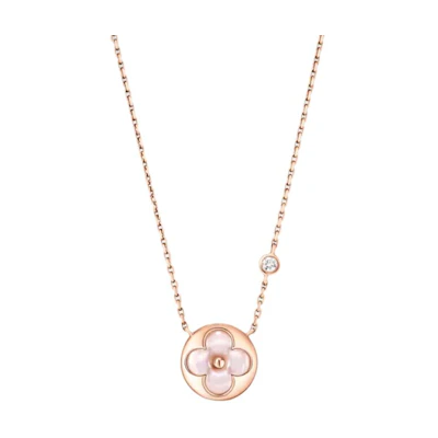 Louis Vuitton 18K Rose Gold Diamond Gemstone Pink Mother of Pearl Unisex Necklace Q03789