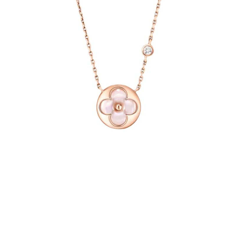 Louis Vuitton 18K Rose Gold Diamond Gemstone Pink Mother of Pearl Unisex Necklace Q03789 圖 3