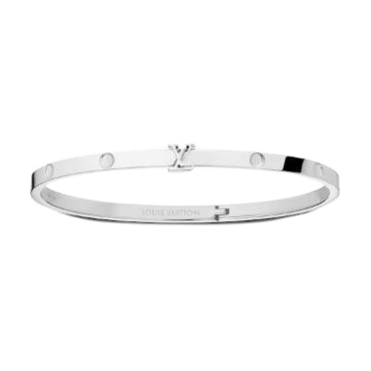 LOUIS VUITTON 18K White Gold Logo Bracelet Unisex Couple Design - Silver. Q05331