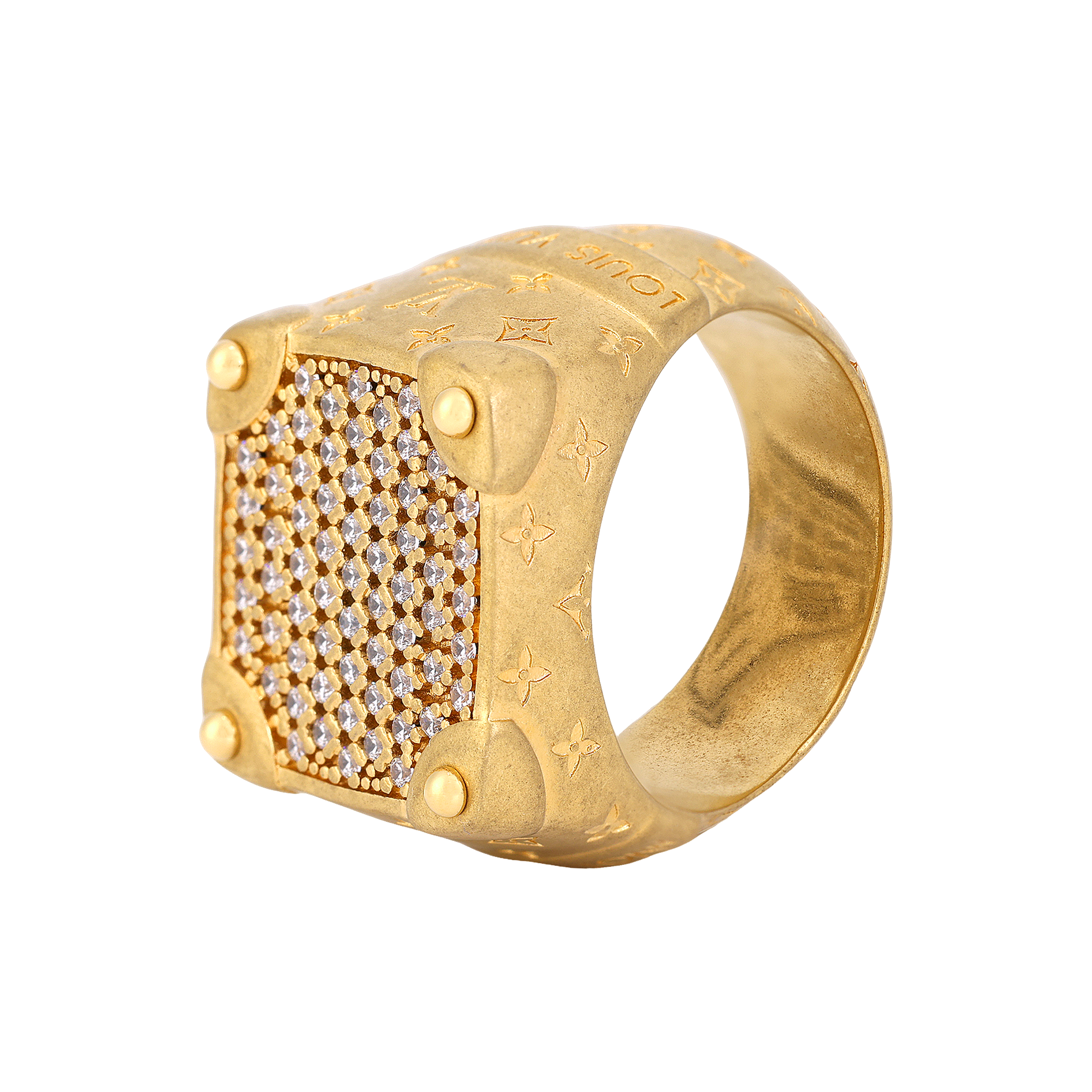 LOUIS VUITTON 2024 Brass Gold Ring with Cubic Zirconia for Men Vintage Style M1543M
