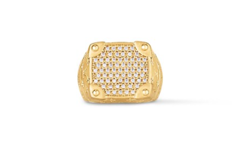 Lookbook Cincin LOUIS VUITTON 2024 Emas Kuning Lelaki Retro dengan Batu Cubic Zirconia M1543M