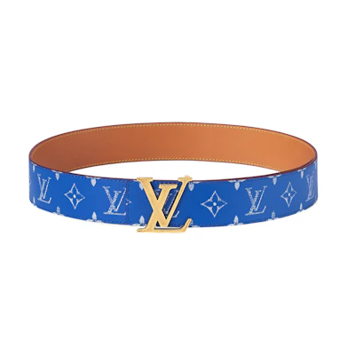 LOUIS VUITTON Belt Blue/Brown 24 Pre-Spring LV Buckle 4cm Wide. M8460U