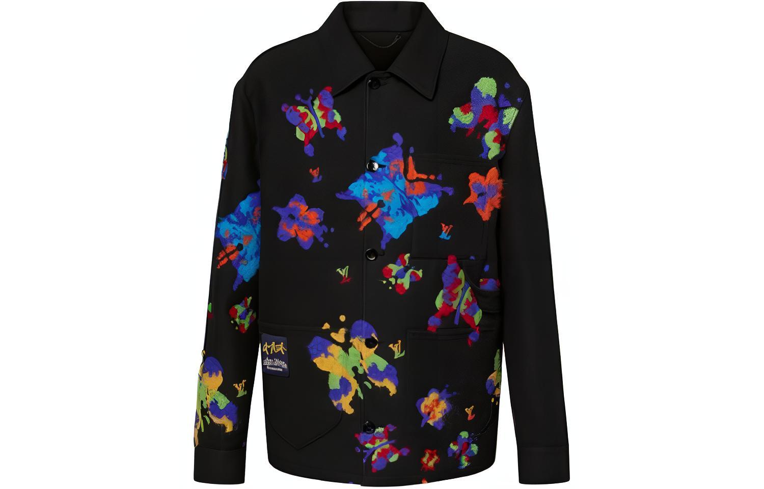 LOUIS VUITTON  Black Butterfly Print Long Sleeve Shirt. 1AAUUS